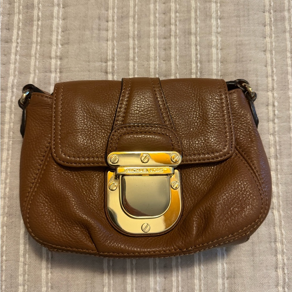 Michael Kors Tan Leather Crossbody Bag with Gold Accent